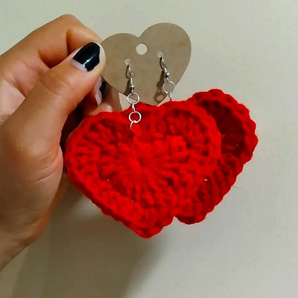 ❤Red Heart Crochet Earrings❤